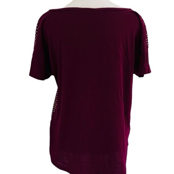 Ann Taylor plum purple /white heart short sleeved shirt size M. - Picture 3 of 6